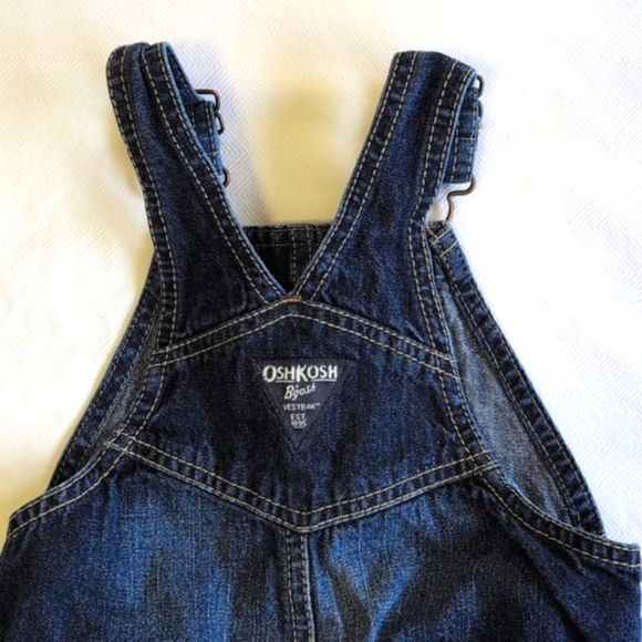 oshkosh b'gosh vestbak classic cotton dark wash denim shortalls 18 months baby - Picture 7 of 8
